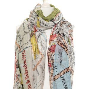 Big London Map Scarf by One Hundred Stars, UK, Vintage City Map Print Wrap